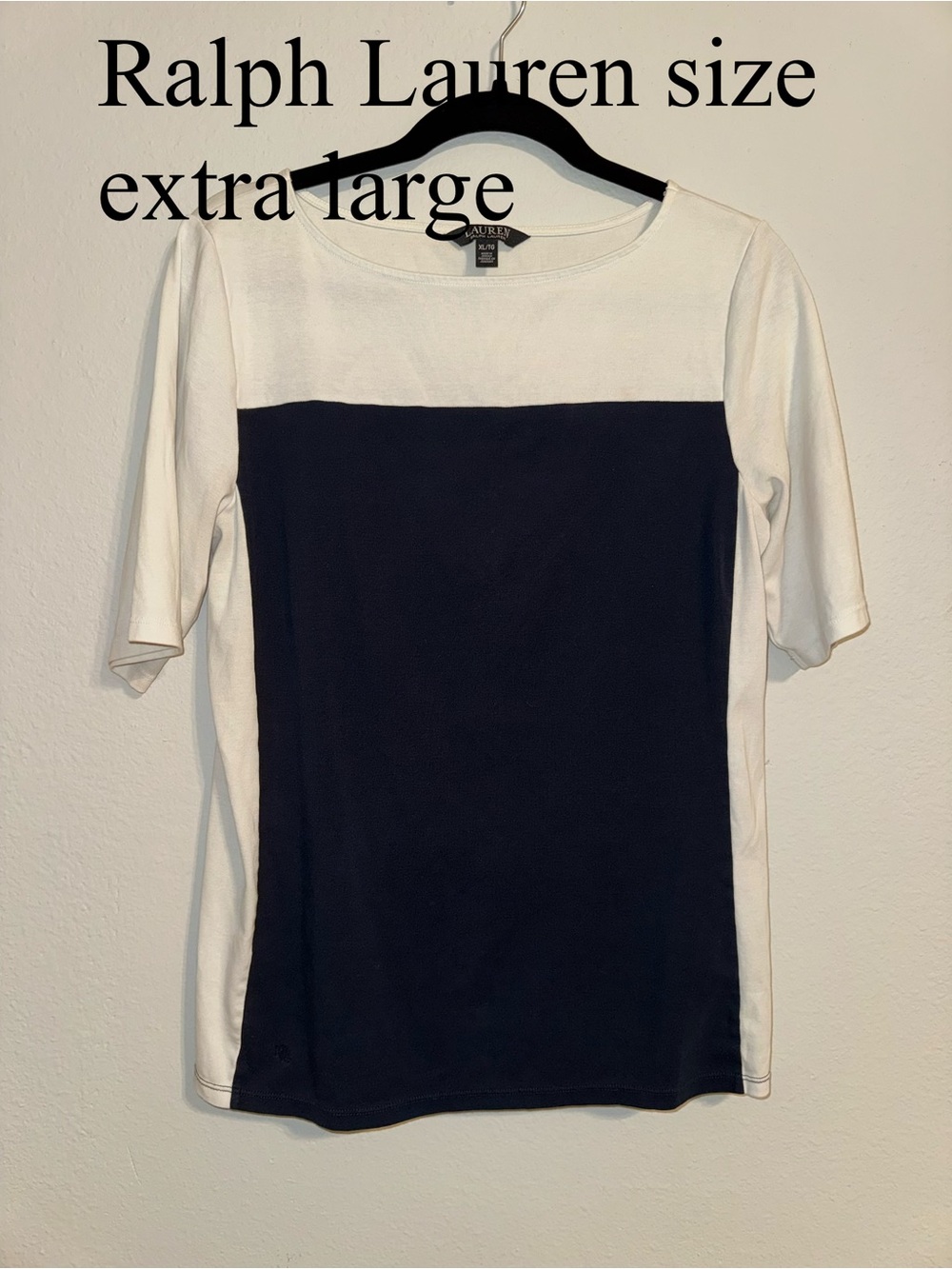 Ralph Lauren Navy and White Short Sleeve Colorblock Tee